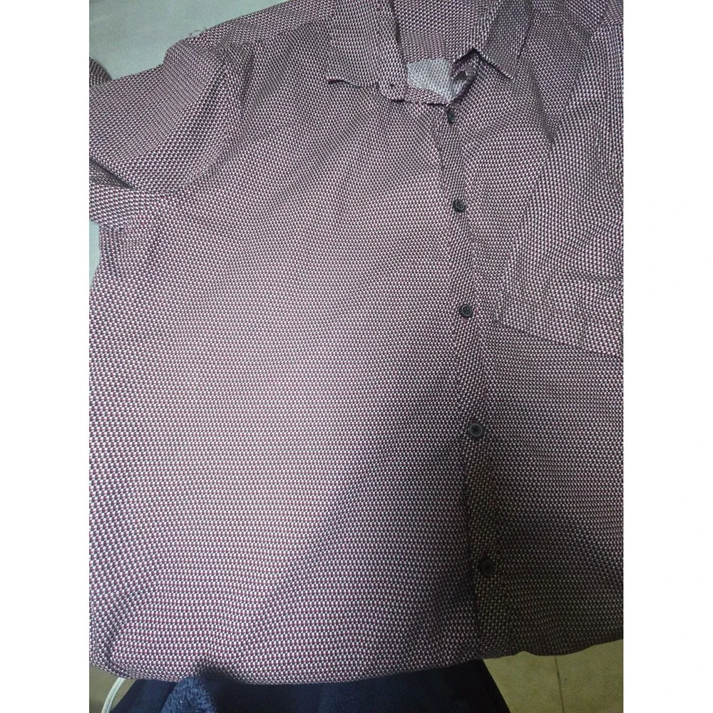 Alfani Shirt Mens XXL Red Black Geometric Micro Grid Check 100% Cotton Button Up